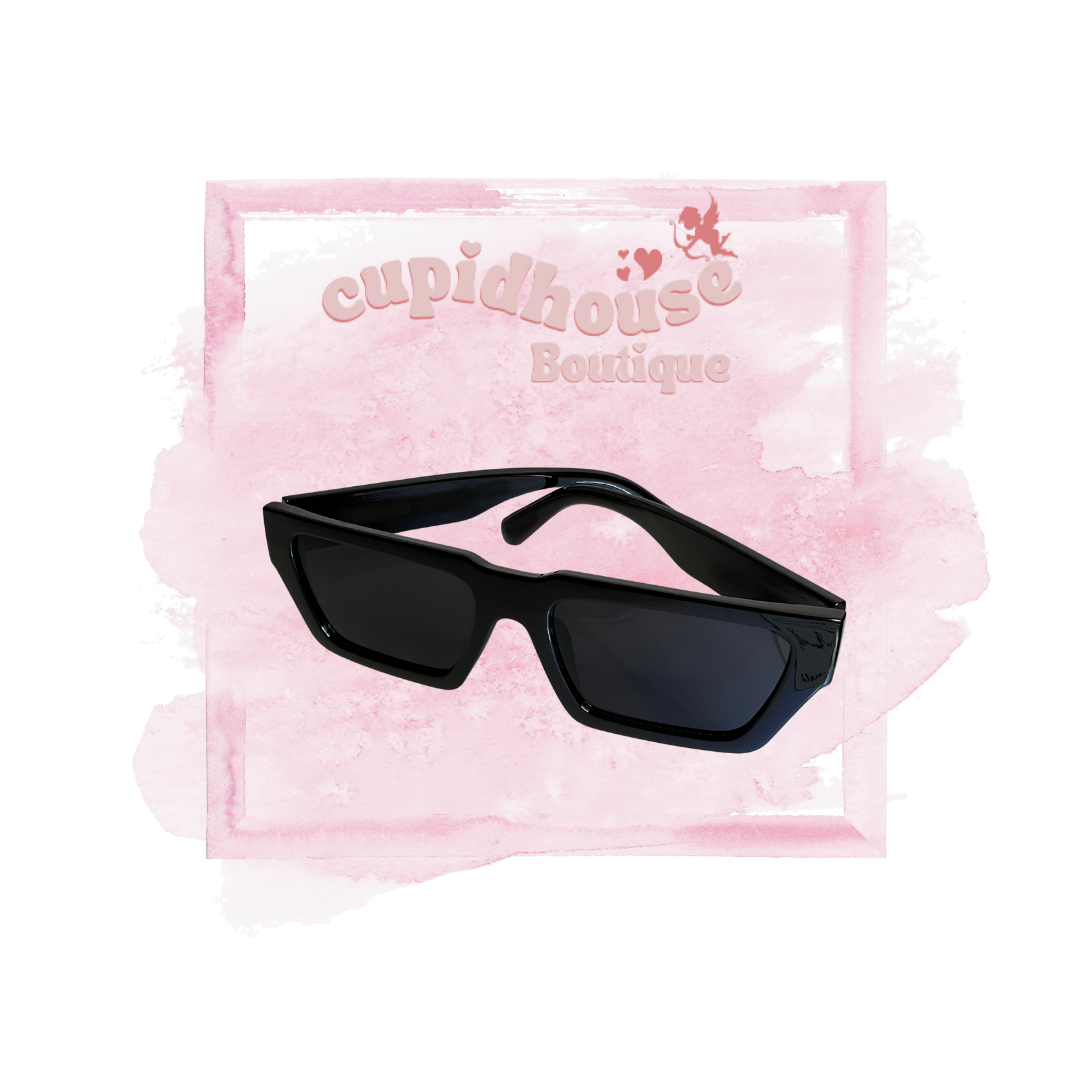 Bold Rim Angled Squared Sunglasses - BLACK